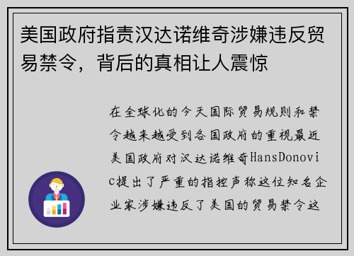 美国政府指责汉达诺维奇涉嫌违反贸易禁令,背后的真相让人震惊